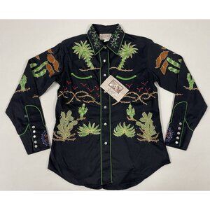 Rockmount Ranch Wear Black Embroidered Snap Button Western Shirt Size M
